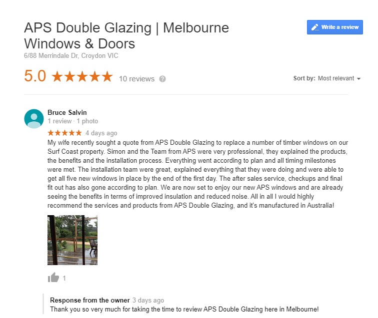UPVC Double Glazing Aireys Inlet | APS Double Glazing Windows and Doors Melbourne | Another Satisfied Aireys Inlet APS Customer | Phone 1300 294 101
