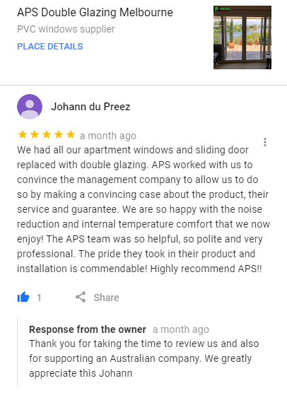 UPVC Double Glazing Fitzroy | APS Double Glazing Windows and Doors Melbourne | Another Satisfied Brusnwick, Victoria APS Customer | Phone 1300 294 101